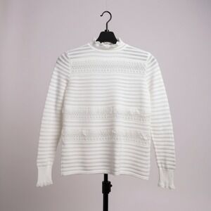 White House Black Market Striped Lace Mock Neck Long Sleeve Top Womens Size S